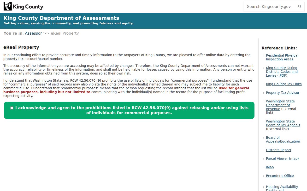 King County assessor property-account search for Shoreline records