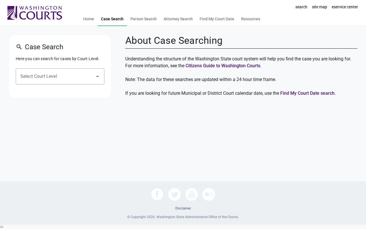 Shoreline resident lookup fields in Washington Courts case search