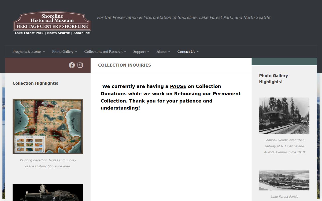 Shoreline Historical Museum collection inquiry page for local directory research