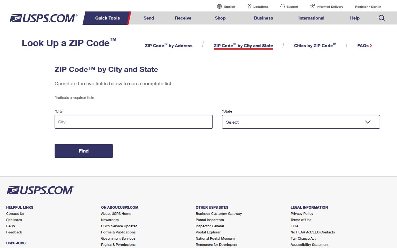 USPS form used for the Shoreline ZIP code directory